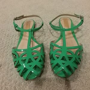 Schutz t-strap patent leather flat in Kelly green